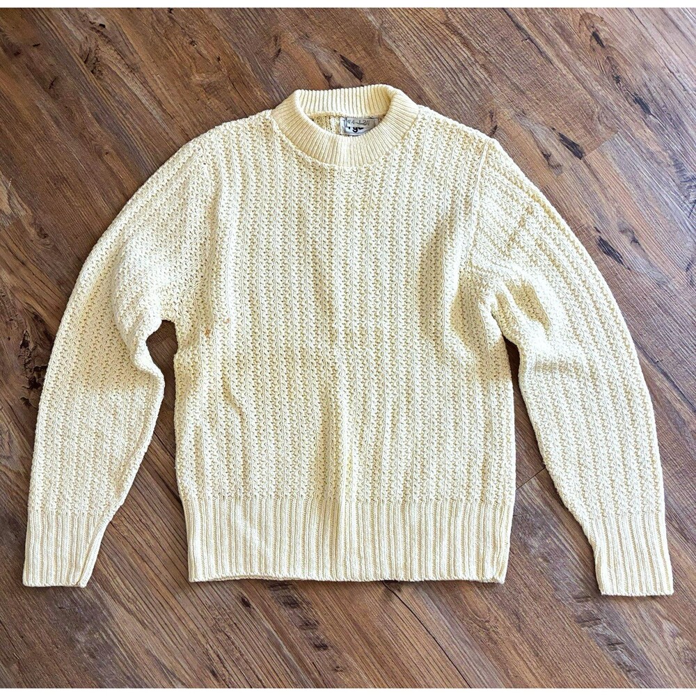 Women’s Ivory Chunky Knit Crewneck Pullover Sweater Ribbed Acrylic Size M
